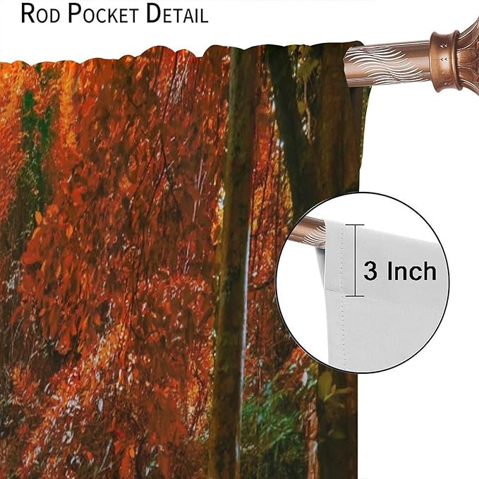 Autumn Forest Waterfall Blackout Curtains, Fall Leaves Trees Jungle Country Nature Landscape Window Drapes, for Bedroom Living Room 63" W X 63" L