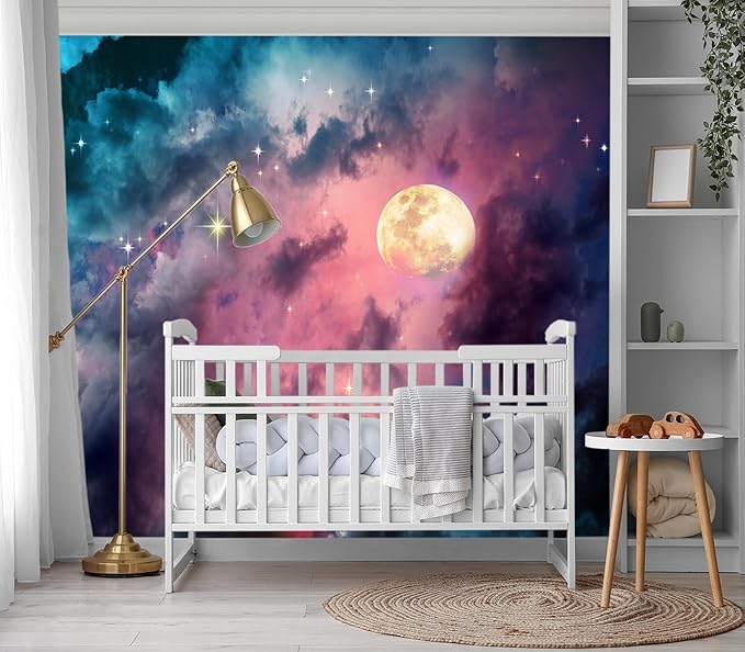 XMPMBM-Starry Sky Clouds The Moon backsplash Large Decorative Geometrical Wallpaper Bedroom Bathroom Wall Mural- W 88" X H 59"（36 Square Foot）
