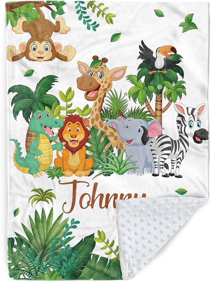 Personalized Baby Blanket with Name, Customized Blanket for Newborn Boys Girls, Woodland Animals Flannel Baby Name Blanket with Dotted Backing, Receiving Swaddle, Gifts for New Parents(60"x80)