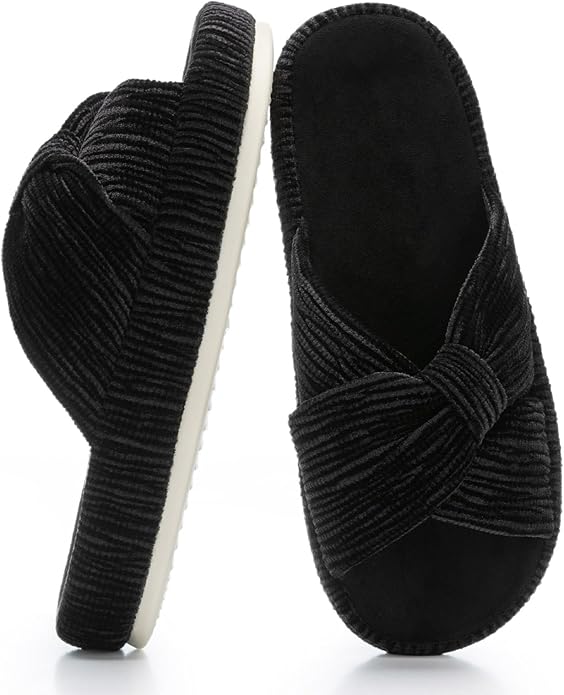 Chantomoo Slippers for Women Memory Foam House Bedroom Corduroy Bow Crossbands Slipper Shoes Comfy Trendy Gift Slippers