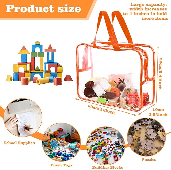 8 Packs Large Toy Storage Bags with Labels, Reusable Clear PVC Toy Organizers and Board Game Storage Bags for Toys Travel, Waterproof Organizer Bag with Zipper for Building Blocks, Puzzle