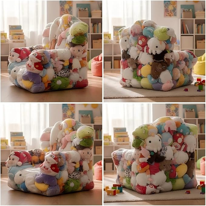 Clear Stuffed Animal Storage Bean Bag Chair Cover - Extra Large 150L, Waterproof & Easy-Clean Toy Organizer with Plastic Window,forNursery, Bedroom, Playroom (Cover Only, No Filler) (A2pcs)