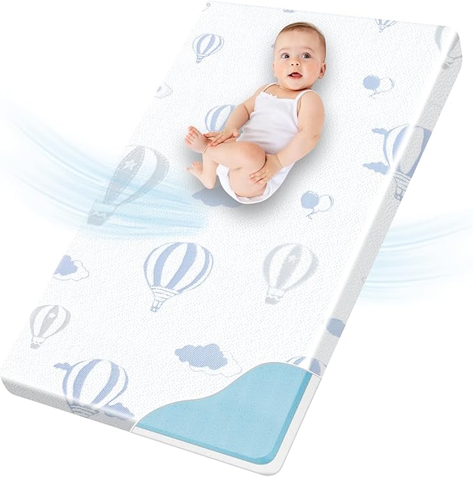 Pack and Play Mattress - 38"x26" Pack N Play Mattresses Pad with Breathable Removable Cover - Dual-Sided Memory Foam Foldable Portable Baby Crib Mattress, Balloon