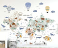 Animal World Map Wall Decal - Map Decal Wall Sticker - World Map Wall Mural Children World Map Sticker - Nursery Wall Decals - Bedroom Living Room Map Gift Sticker (40""W x 36""H)