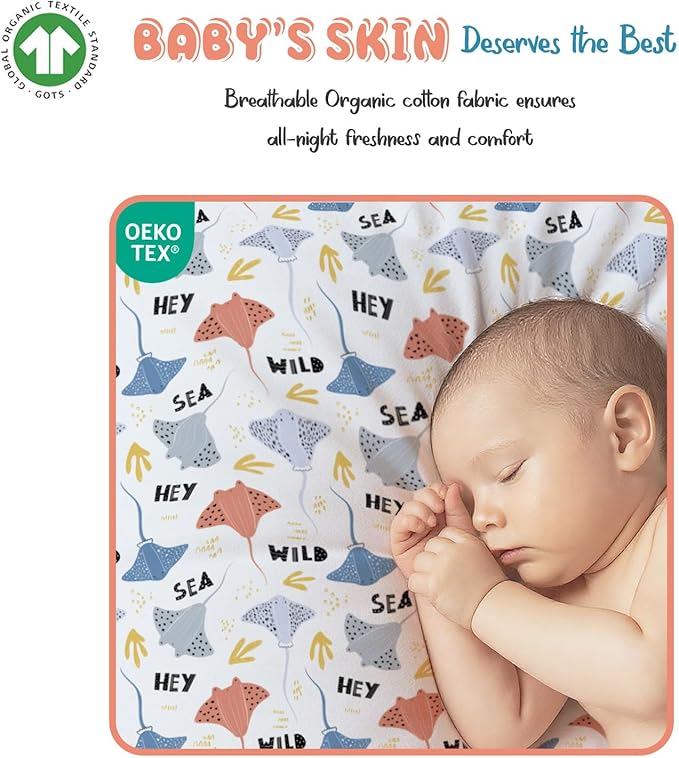Threadmill Organic Baby Crib Sheets for Boys & Girls | 100% Organic Cotton Fitted Crib Sheet for Standard Crib Mattress | 2 Pack Unisex Cozy Toddler Sheets, Machine Washable | Rays