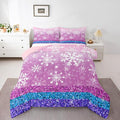 Feelyou Pink Snowflake Comforter Set Full Size Winter Snowflake Bedding Set for Kids Boys Girls Christmas Duvet Quilt Glitter Print Bedroom Decor Microfiber 3 Pcs with 2 Pillow Cases