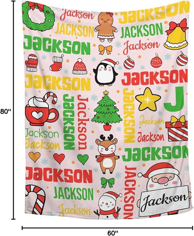 Custom Christmas Blanket | Personalized for Boys Girls | Plush Cozy Name Blanket | Christmas Decor | 60"x80"-Adults/Twin Size