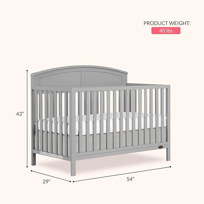 Dream On Me Storybrooke 5-in-1 Convertible Full-Size Baby Crib in Pebble Grey, GreenGuard Gold & JPMA, Convert to Toddler, Day & Full-Size Bed, Sustainable Pinewood, 3 Mattress Heights