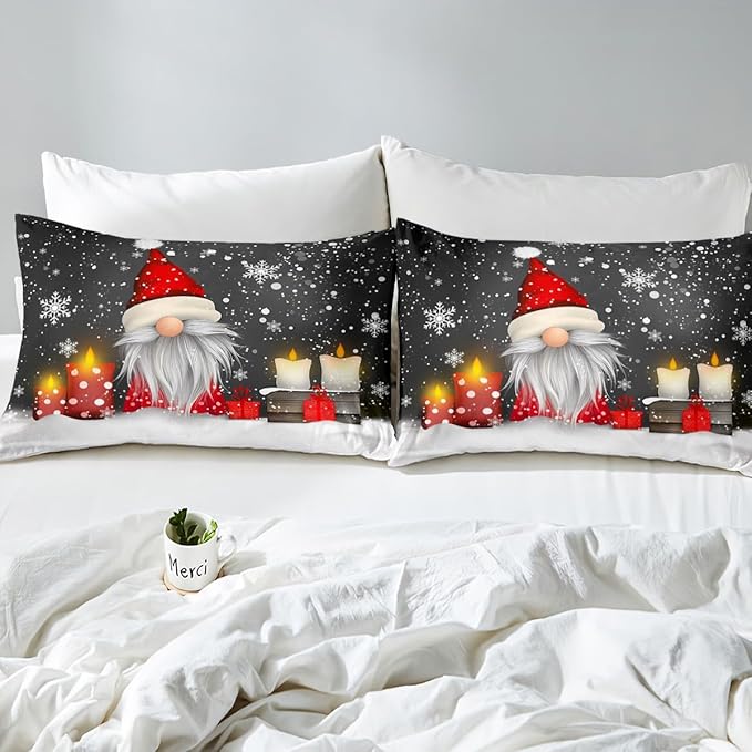 Kids Grey Christmas Bedding Set Full Size Xmas Dwarf Duvet Cover for Boys Girls Teens Bedroom Decor Snowflake Comforter Cover Breathable Soft Microfiber Women Men Holiday with 2 Pillow Case