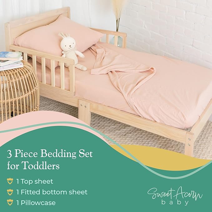 3 Piece Toddler Bedding Sets - Organic Cotton Jersey Knit - Fits Convertible Cribs and Mattresses - 9" x 28" x 52" - Sunset Orange