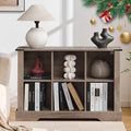 6 Cube Storage Organizer, 2 Tier Book Shelf with Led Lights, Farmhouse Book Shelves for Living Room, Horizontal Toy Storage Bookshelf, Wood Display Bookcase Cabinet for Bedroom, Office, Grey
