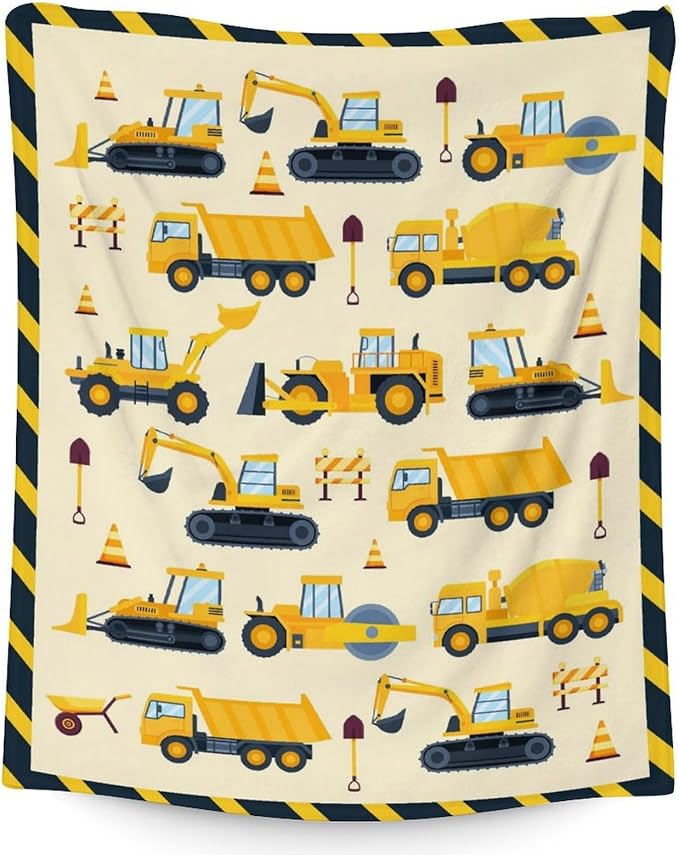 Construction Blanket for Boys Girls - 40" x 50" Inches Construction Throw Blanket Gift for Kids - Flannel Warm Soft Throw for Crib, Couch, Sofa