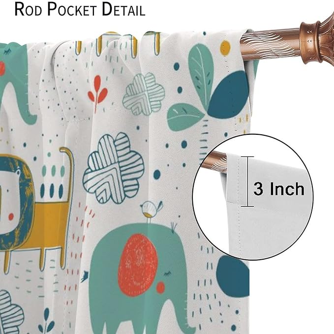Cute Lions Blackout Curtains for Kids Bedroom,Cartoon Tropical Plants Birds Elephants Print Pattern Window Drapes,Funny Animal Thermal Insulation Curtain for Nursery Baby Room 55x63in