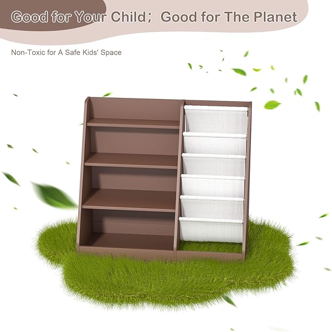 NACHES 4 Tier Kid Bookshelf Wooden 5 Sling Children Bookcase Toddler Montessori Bookcase Book Rack Display Toy Storage Organizer Book Display Shelf Stand Bedroom Nursery Playroom