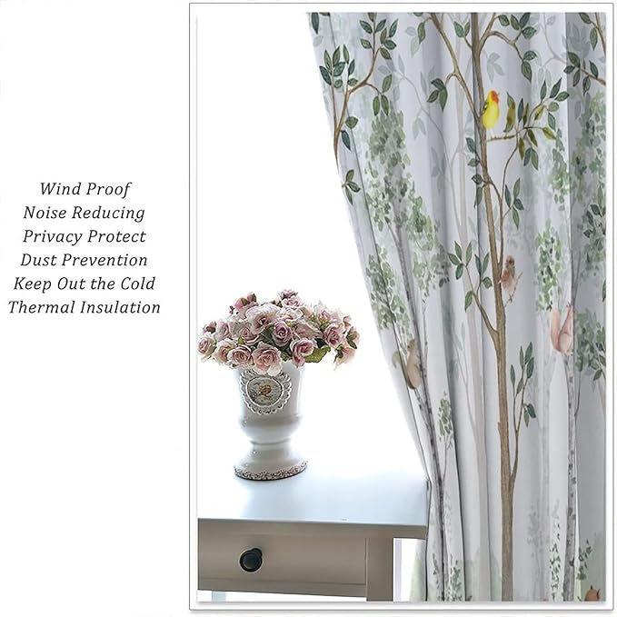 Kids Watercolor Woodland Animal Window Curtains, Bear Deer Squirrel Hedgehog Fox Birds Green Forest Blackout Rod Pocket Window Treatment for Boys Girls Bedroom 72x63in