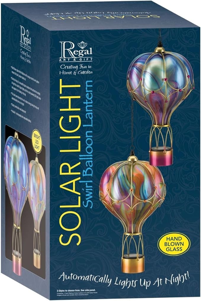 Regal Art & Gift Hot Air Balloon Solar Lantern – Hanging Solar-Powered LED Lights, Waterproof Portable Decorative Outdoor Lamp Made of Metal & Glass for Garden, Patios & Pathway – Green(Large)