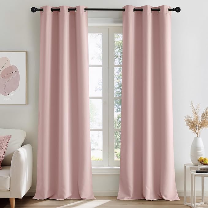 NICETOWN Blush Pink Room Darkening Curtains 86 Inches Long 2 Panels for Girls Room, Bedroom, Nursery Thermal Insulated Blackout Drapes Solid Grommet Noise Reducing Window Curtains, W40
