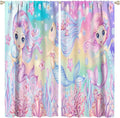Cartoon Mermaid Kids Curtain Fantasy Ocean Theme Coral Flower Floral Window Treatment for Kids Girls Bedroom Nursery Room Decor Rod Pocket Blackout Window Drapes 63x63in