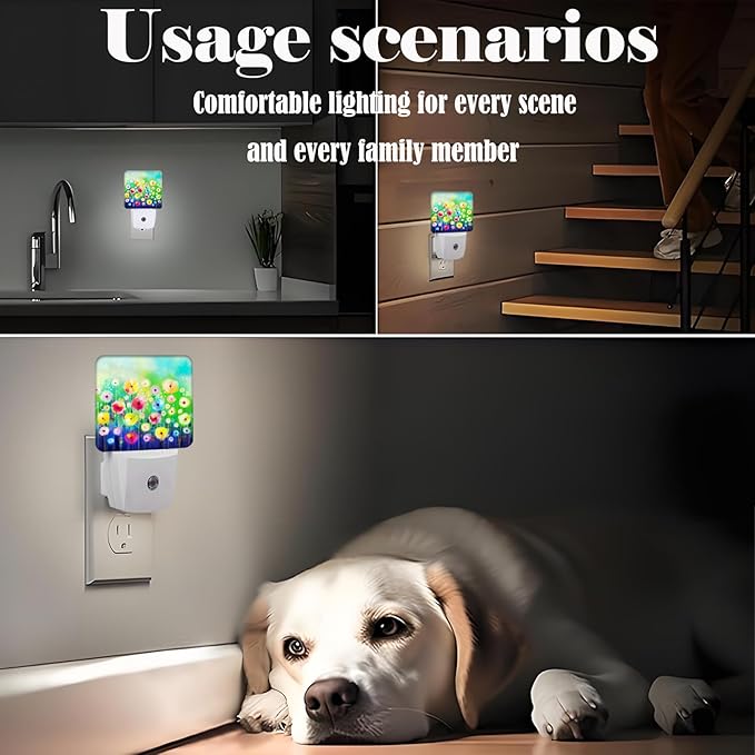 Colorful Countryside Wildflowers Night Light,Plug Into Wall Decor for Stairway,Hallway,Kitchen,Dusk to Dawn Sensor Nightlights for Boys/Girls/Women/Men Room Gifts