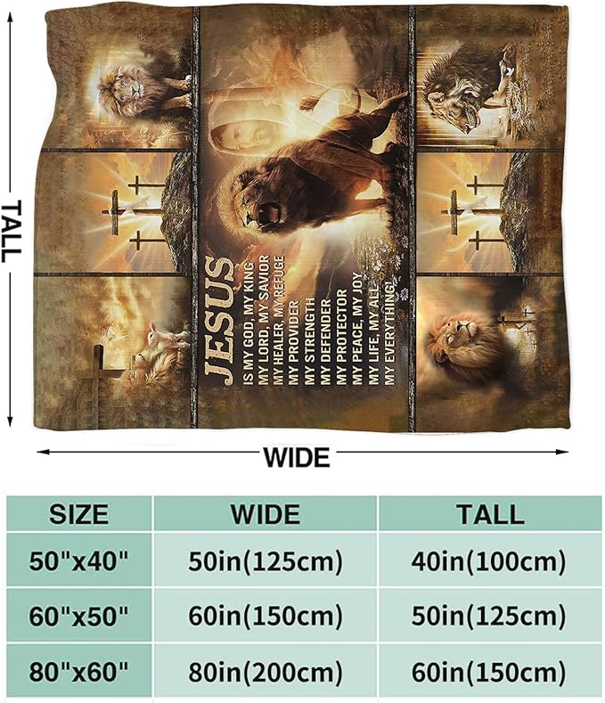 Tijuboni Christian Lion Throw Blanket Religious Gifts for Women Men Girls Boys Kids Adults Soft Flannel Fleece Blanket for Couch Sofa Bed Home Decor 60"x80"