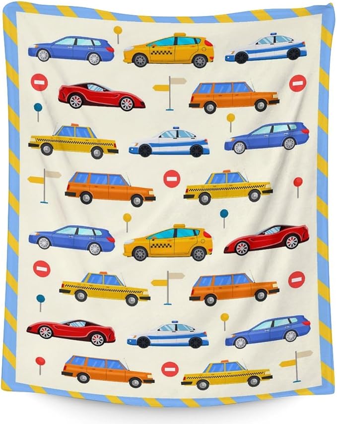 Throw Blanket Gift for Boys - 30" x 40" Inches Soft Cozy Car Blanket for Lap, Couch, Office - Blue Cartoon Throw for Girls Kids