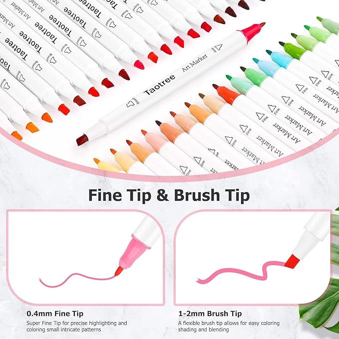 Taotree Alcohol Markers 101 Colors Dual Tips Art Markers Sketch Pens Set, Art Supplies Kit, Drawing Pens Set for Adult Coloring Books Painting, Sketching, Christmas Gifts for Teens Girls Boys Artists