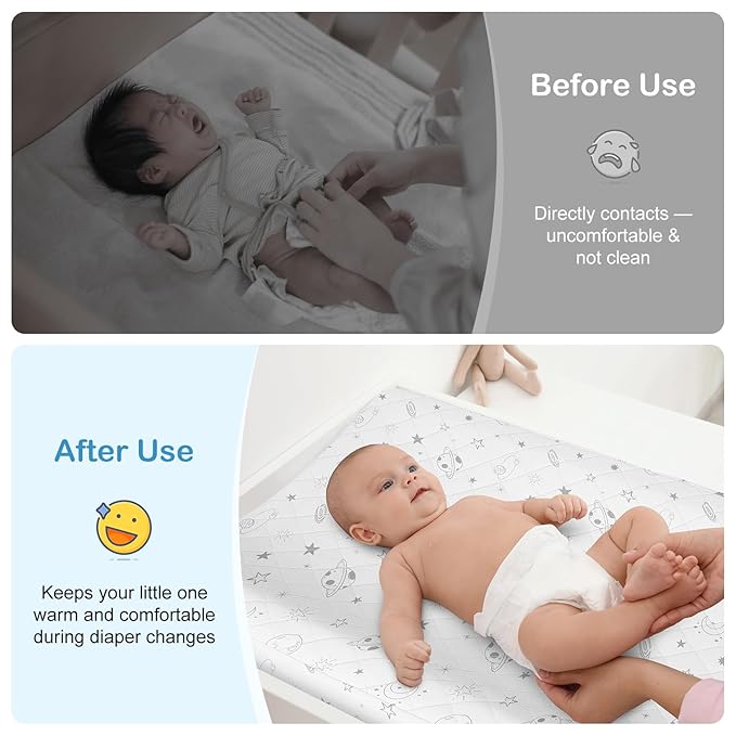 FIOBEE Changing Pad Cover Waterproof 2 Pack Quilted Diaper Change Table Sheets Breathable & Ultra Soft for Newborn Baby Boys Girls Fitted Changer Pads 32"x 16", Blue & Gray