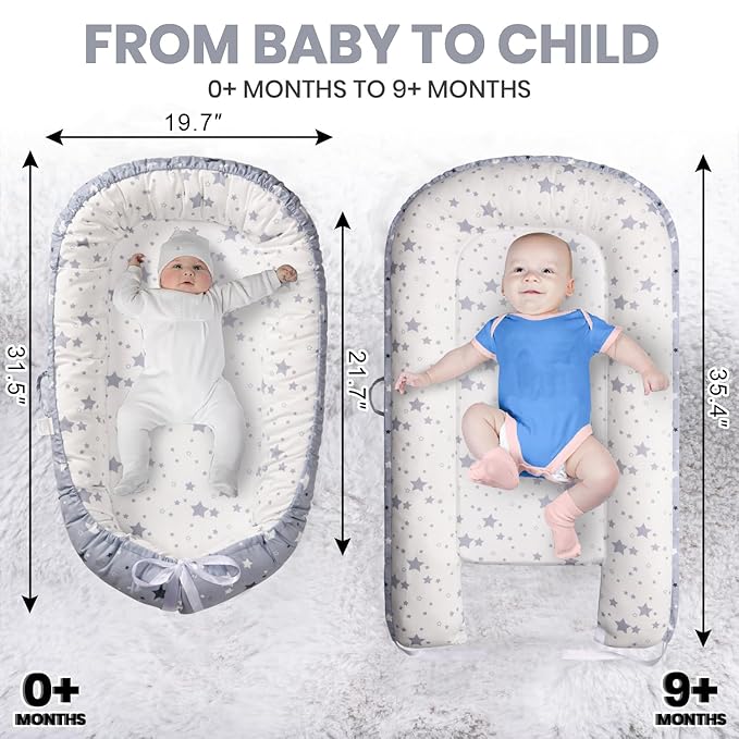 Totsi Baby Lounger with Pillow & Blanket | Ultra-Soft Baby Nest | Machine Washable Infant Lounger 0-24 Months | Adjustable Infant Nest for Travel | Baby Nest for Newborn