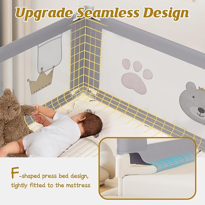 Height Adjustable Bed Rail for Toddlers, Kids Safety Baby Bed Rail for Twin/Full/King/Queen Size Bed (3 Sides, 78 * 78 * 74 Inch)