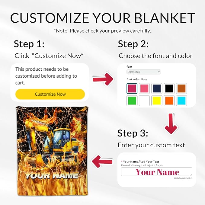 Kids Blanket Gifts Personalized Excavator Blankets for Toddler, Boys - Cozy Fuzzy Truck Flannel Throws Stuff for Couch, Office & Travel