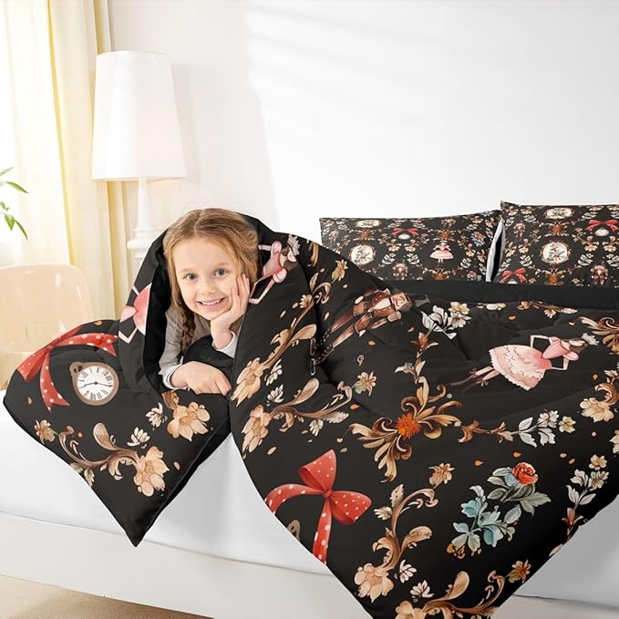 Feelyou Christmas Kids Comforter Set Queen Size Nutcracker Bedding Set Soldier Royal Guarder Princess Duvet Quilt for Kids Boys Girls Bedroom Flower Bow Decor Microfiber Ultra Soft Breathable