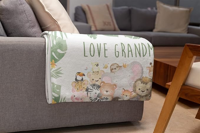 Personalized Baby Blankets with Name | Custom Animal Newborn Blanket for Baby Girl and Baby Boy | Unisex Warm Soft Fleece Swaddle Blanket Minky | (Group Animals, Fleece 30"x40")