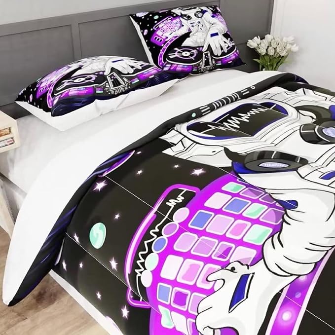 kxry Space Astronaut Galaxy Comforter Sets Full Size Outer Space Themed Bedroom Decor Bedding Sets Black and Purple Bedding Quilt for Kids Teen Girls 1 Comforter+ 2 Pillowcases