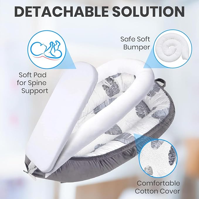 Totsi Baby Lounger with Pillow & Blanket | Ultra-Soft Baby Nest | Machine Washable Infant Lounger 0-24 Months | Adjustable Infant Nest for Travel | Baby Nest for Newborn