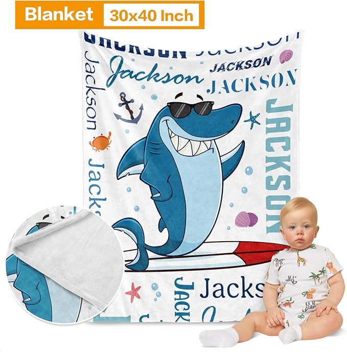 Custom Crib Bedding Set - Marine Animals Design Personalized Name Baby Nursery Bedding 3 Pcs Set - Chic Soft Blanket, Sheet, Pillowcase for Newborns Boys Girls Gifts Color19