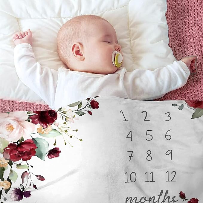 OLIVE OLIVIA Monthly Milestone Blanket, First 12 Months Baby Milestone for Baby Girls, Perfect Baby Blanket Gifts with Pentagram Frame, 50"x60"