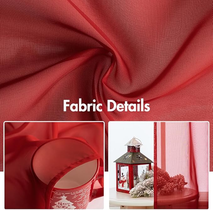 MIULEE 2 Panels Red Solid Color Sheer Christmas Window Curtains Elegant Window Voile Panels/Drapes/Treatment for Bedroom Living Room (54X108 Inches)