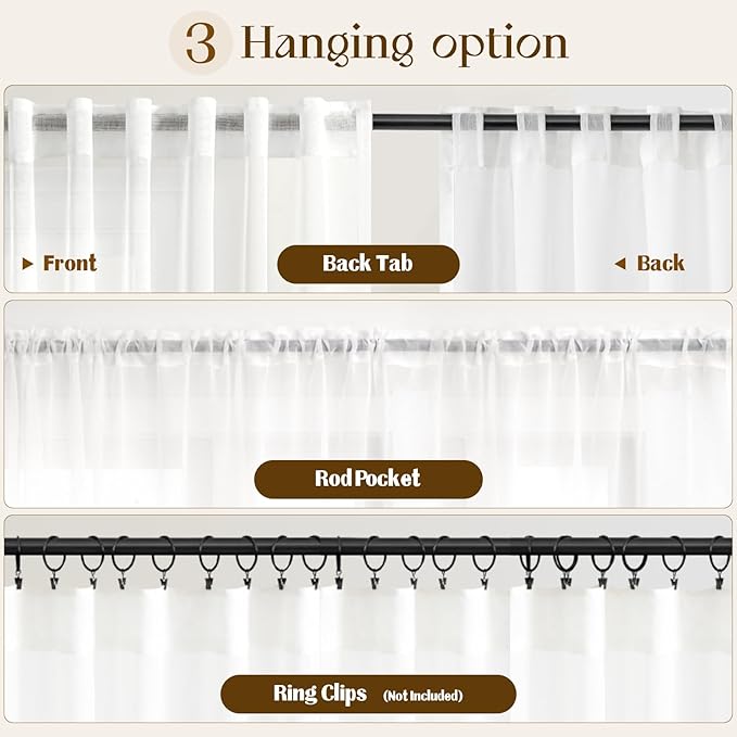 Dreaming Casa White Sheer Curtains 96 Inches Long, Rod Pocket & Back Tab Light Filtering Textured Sheers for Living Room Bedroom, 2 Panels, Each 100" W x 96" L