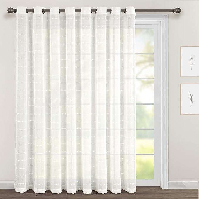 Lush Decor Farmhouse Textured Grommet Sheer Window Curtain Panel (Single Panel), 115"W x 84"L, White