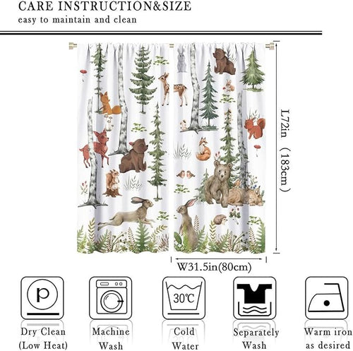 Animal Kids Curtains, Woodland Squirrel Rabbit Bear Animal Friends Forest Curtains for Boys and Girls Bedroom Living Room Kitchen 63x72in