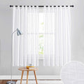 RYB HOME Linen Sheer Curtains - Linen Textured Semi Sheer Curtains for Home Office Kids Nursery Bedroom Window, 52 inches Wide x 63 inches Long per Panel, 2 Panels, White