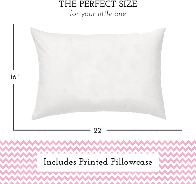 Little Sleepy Head Youth Pillow with Pillowcase 16x22, Soft Jumbo Toddler Pillows, Hypoallergenic Pillow Case - Best Kids Pillows for Sleeping, Perfect Kids Travel Pillows (Chevron Pink)