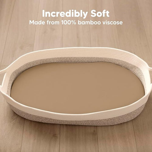 2-Pack Baby Bassinet Sheets Girl, Boy - 33x17 Viscose Derived from Bamboo Bedside Mattress Fitted Bassinet Sheets, Compatible with Halo Bassinest Swivel Sleeper, Baby Delight, Graco (Pecan)