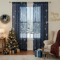 Jubilantex Butterfly Sheer Curtains Navy Blue Drapery with Gold Print Pattern 84 Inch Long, Kids Nursery Bedroom Voile Linen Textured Curtain Rod Pocket Window Drapes, 2 Panels