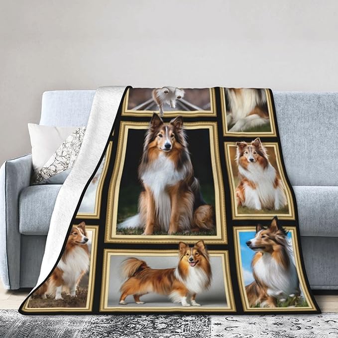 Sheltie Blanket Shetland Sheepdog Decor Gifts Throw Blanket Super Soft Flannel Lightweight Fluffy Plush Cozy Fuzzy Fleece Stuff Blanket for Dog Lover Kids Boys Adults Man for Bed Sofa 60"X80"