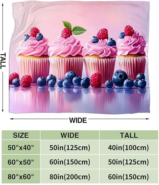 Tijuboni Pink Cupcakes Throw Blanket Dessert Gifts for Girls Women Boys Men Kids Adults Soft Flannel Fleece Blanket for Couch Sofa Bed Home Decor 50"x60"