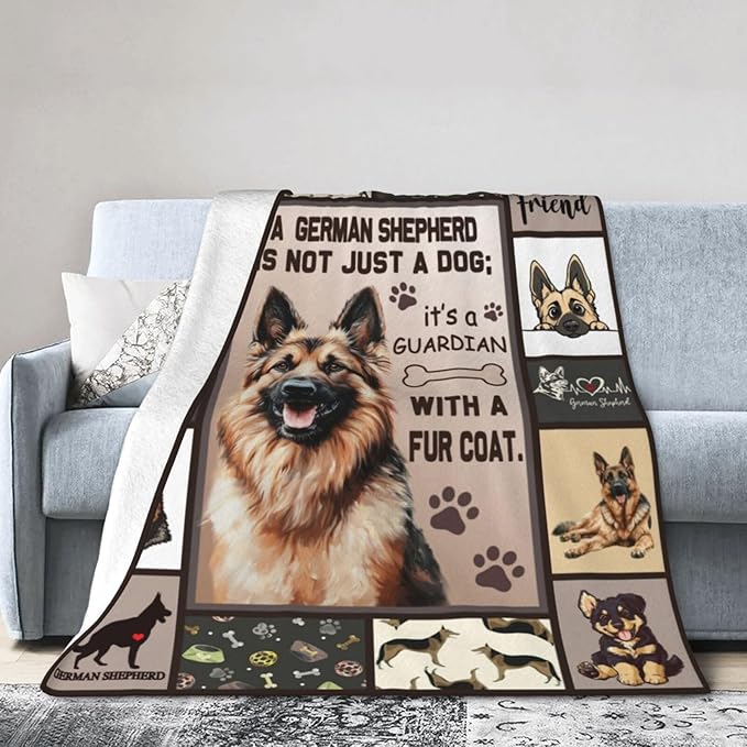 German Shepherd Decor Blanket German Shepherd Gifts Throw Blanket Super Soft Flannel Lightweight Fluffy Plush Fuzzy Fleece Blanket for Dog Lover Girl Woman Boys Kids Adults Man for Bed Sofa 50"X60"