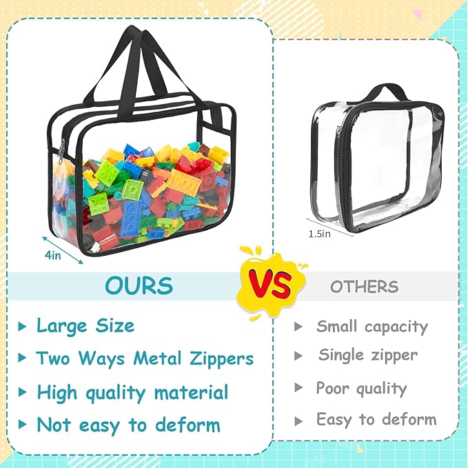 8 Packs Large Toy Storage Bags with Zipper and Labels, Clear PVC Waterproof Toy Organizers Bags for Board Games, Puzzles Pieces, Building Blocks, Handmade Accessories, Kid Books