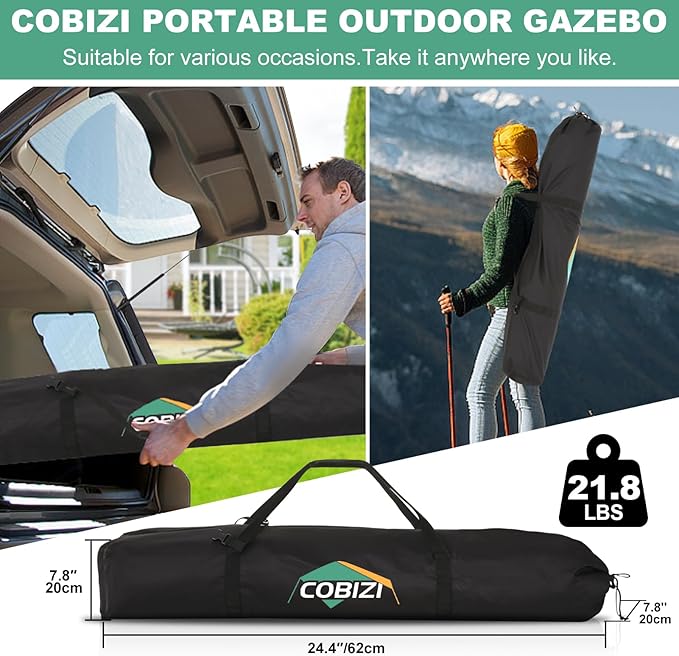 COBIZI 10x10ft Pop up Gazebo Screen House Tent for Camping, Pop-up Camping Canopy with Mesh Windows,Portable Outdoor Quick-Set Hub Tent with Carrying Bag&Ground Stakes,Brown(Upgraded 2.0)