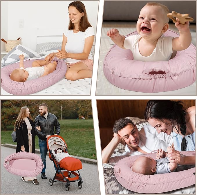 Baby Lounger - Baby Lounger for Newborn 0-24 Months, Soft Breathable Cotton Infant Lounger Cover, Portable Baby Nest for Travel, Newborn Essentials for Baby Girl